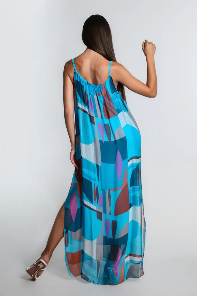 Marla Funky Geo Silk Maxi Dress (DT222F)