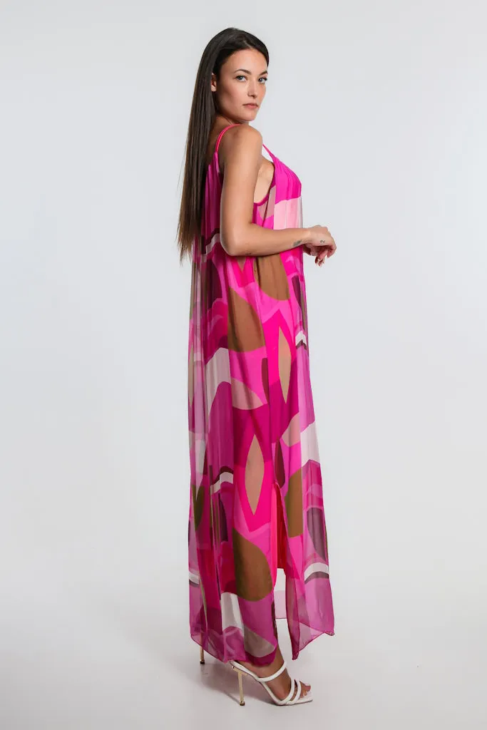 Marla Funky Geo Silk Maxi Dress (DT222F)