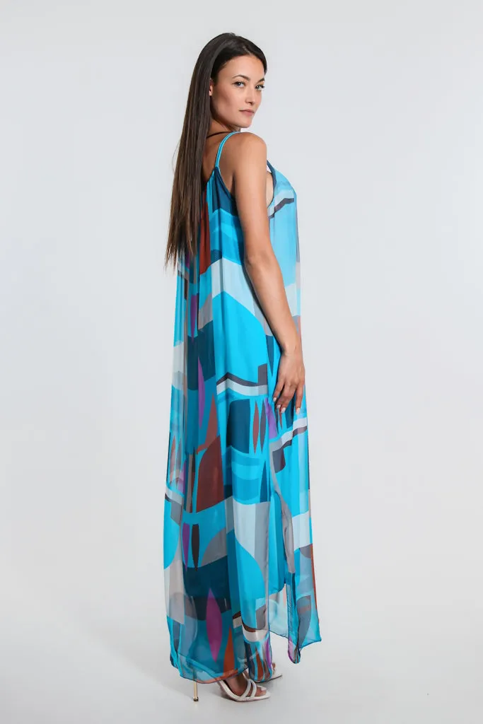 Marla Funky Geo Silk Maxi Dress (DT222F)