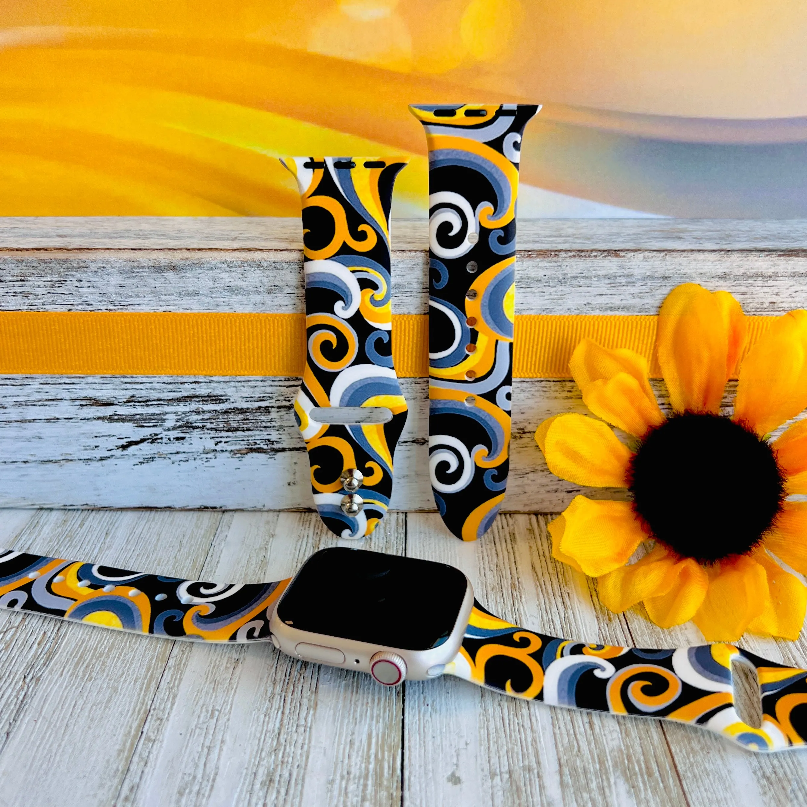 Mellow Yellow Print Silicone Band For Apple Watch