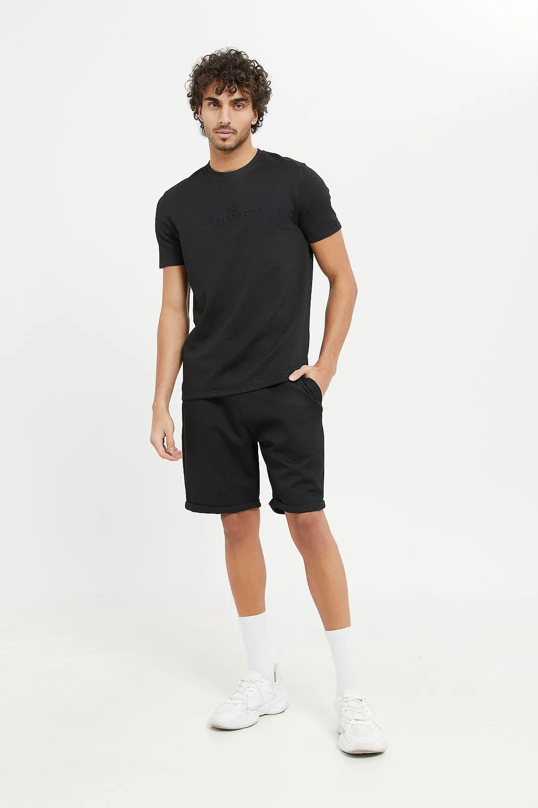 Men Black Pull-On Shorts