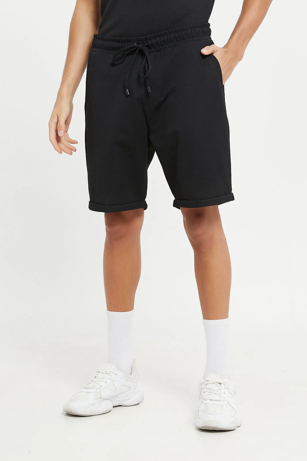 Men Black Pull-On Shorts