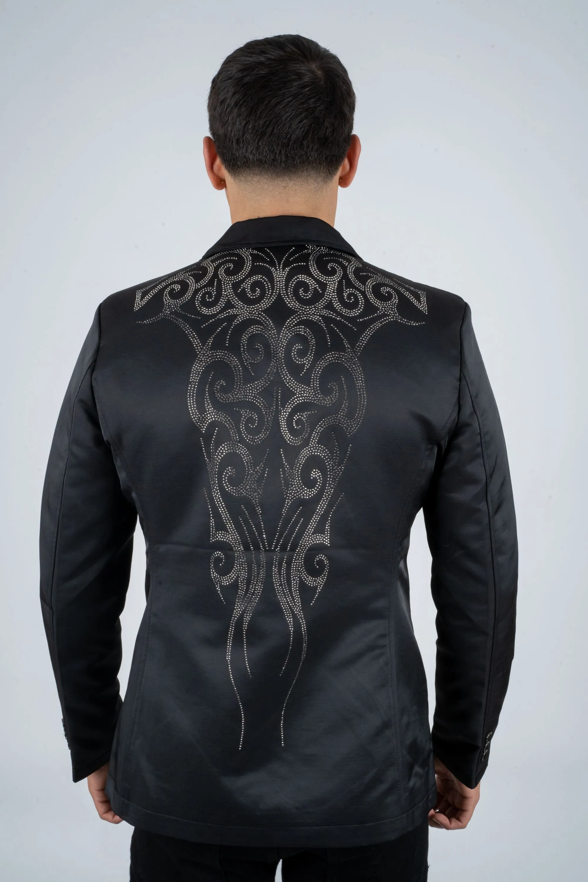 Men's Double Button Rhinestone Black Blazer