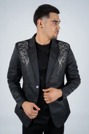 Men's Double Button Rhinestone Black Blazer