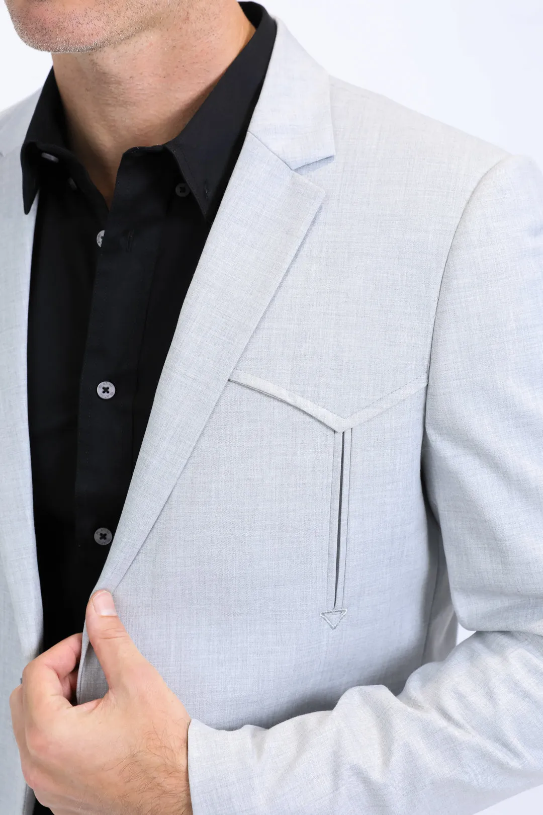 Men's Double Button Western Grey Blazer