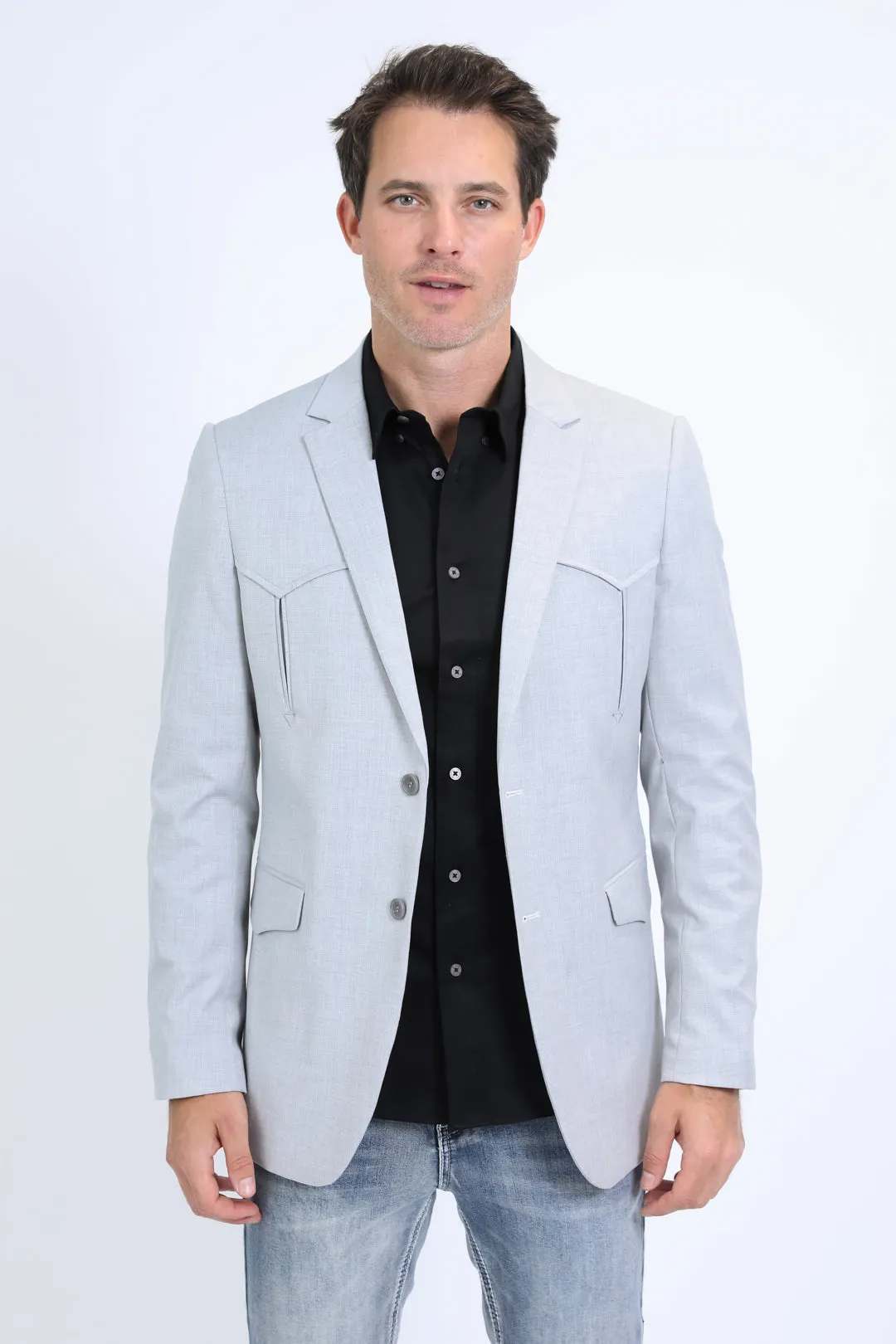 Men's Double Button Western Grey Blazer