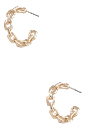 Metal Gold Medium Chain Opened Hoop Earrings