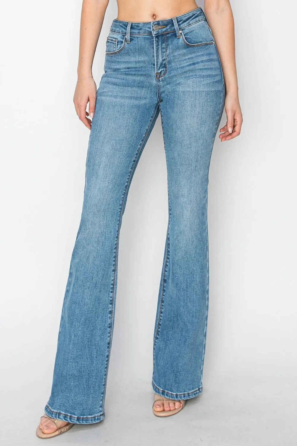 Mid Rise Flare Jeans with Pockets