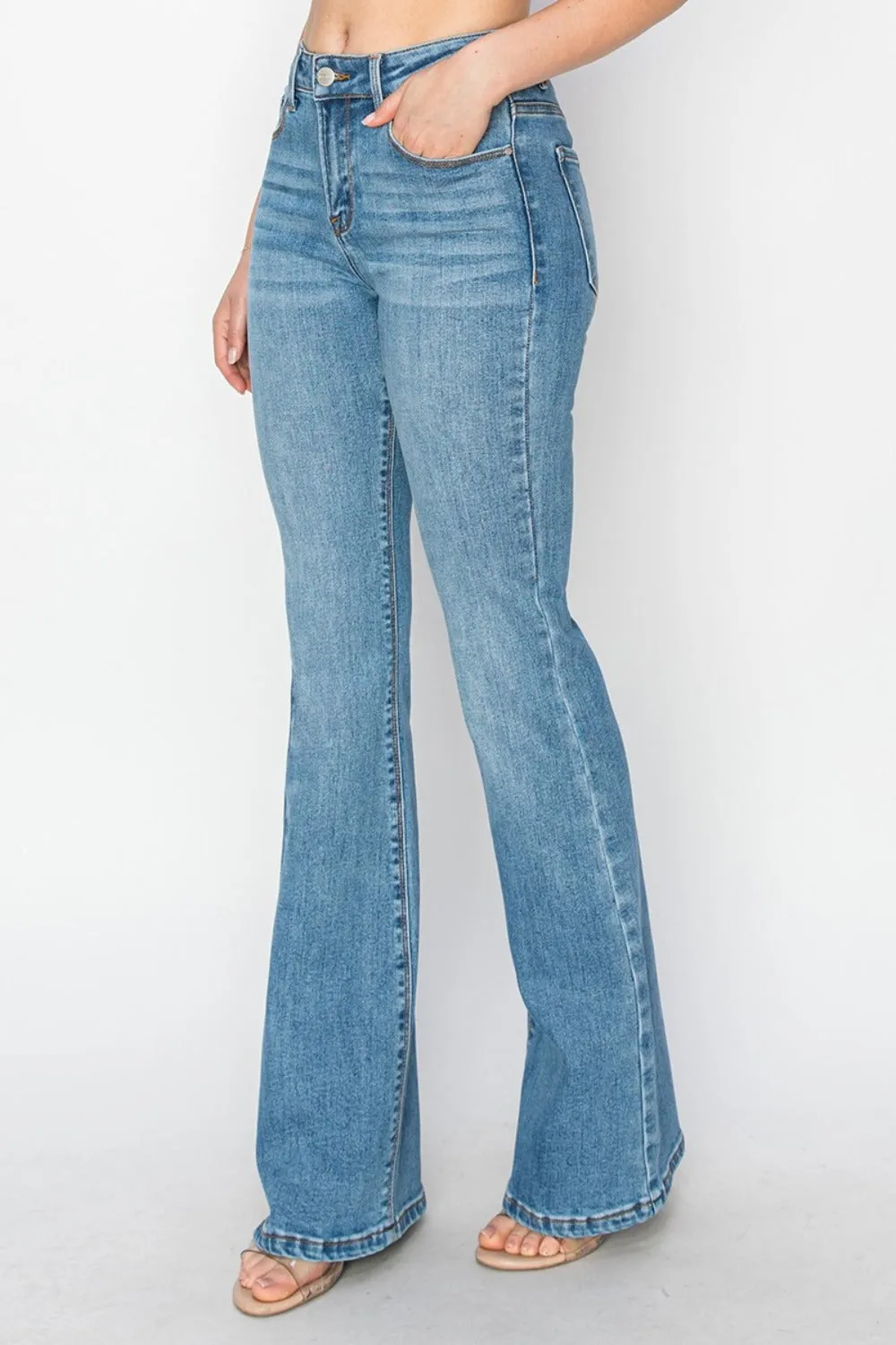 Mid Rise Flare Jeans with Pockets