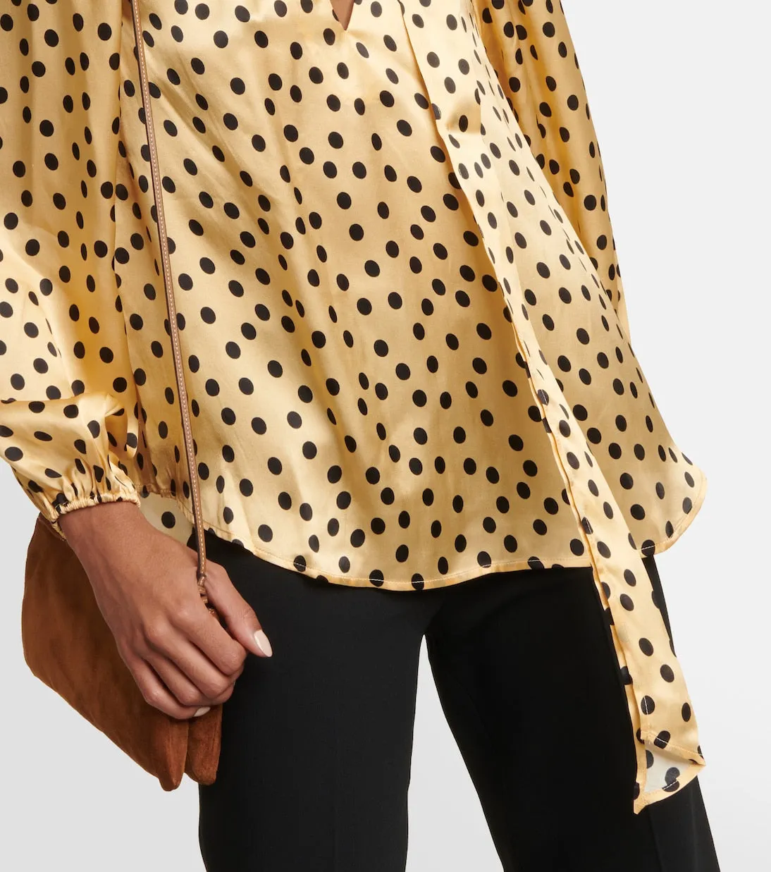 moss polka dot blouse with tie collar Rixo, yellow