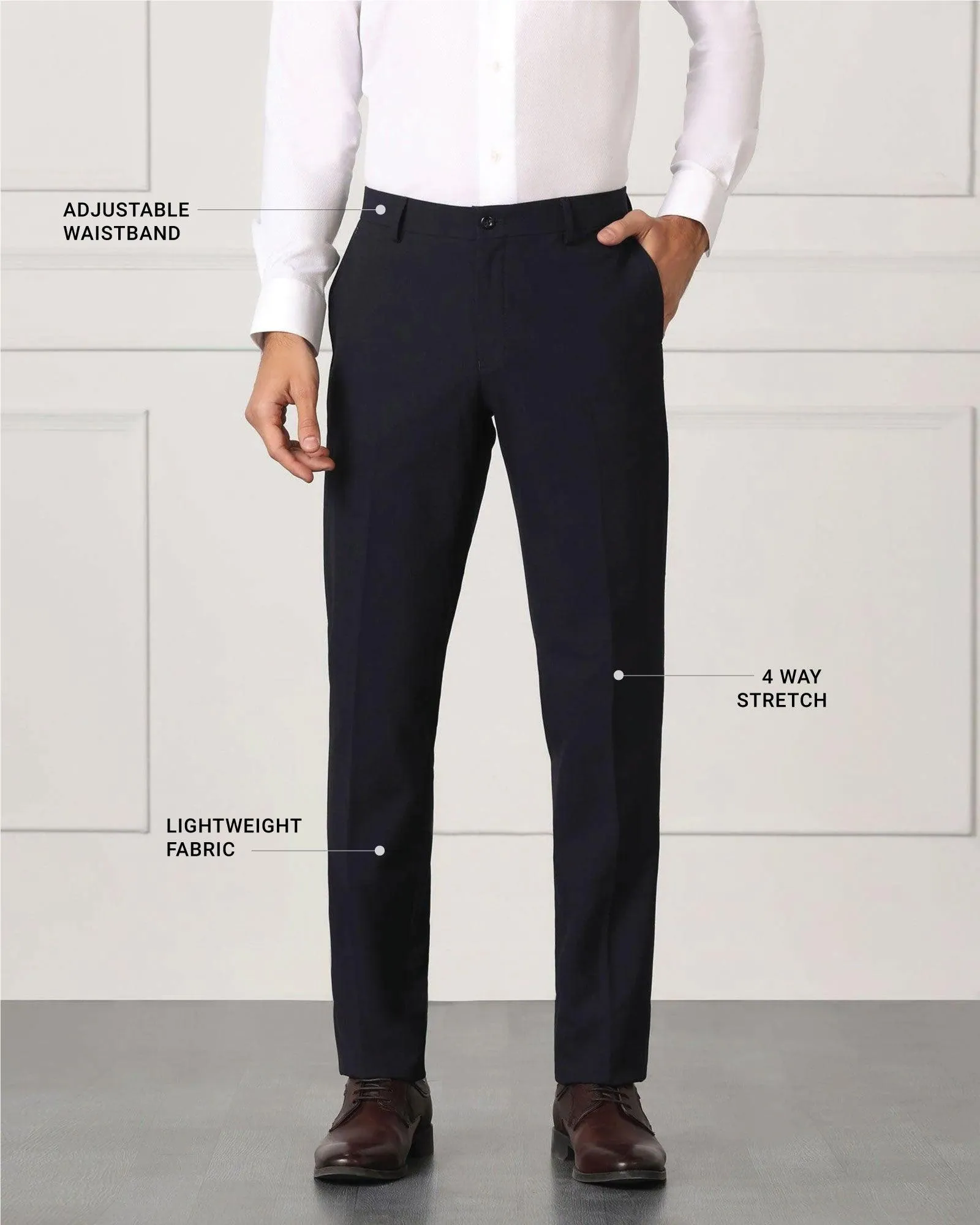 Must Haves Slim Fit B-91 Formal Navy Solid Trouser - Travis