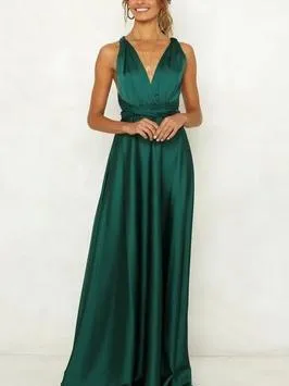 New V-Neck Sexy Halter Solid Color Strap Loose Maxi Dress