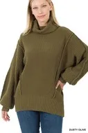 Oversized Turtle Neck Sweater Olive