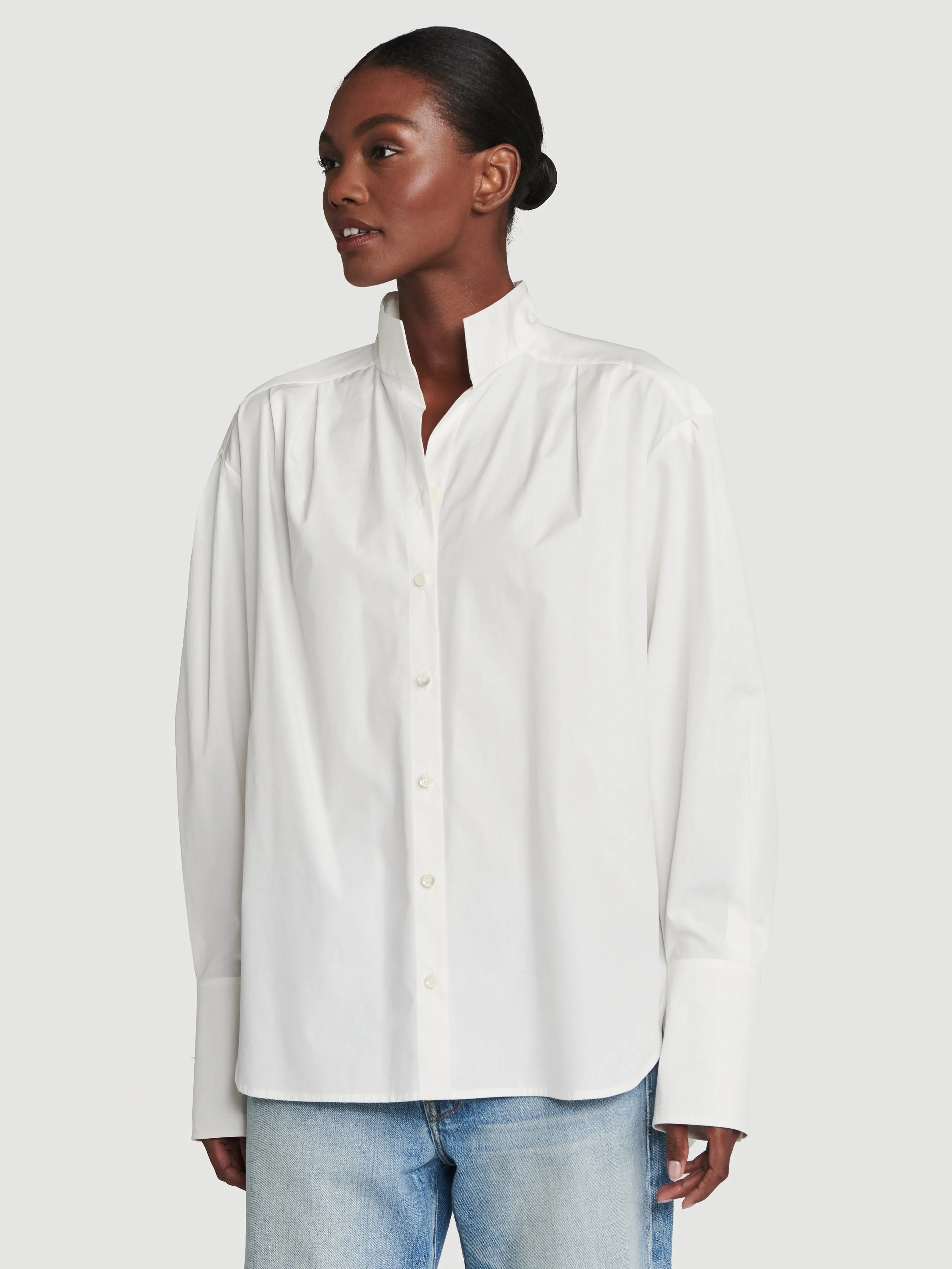 Pleated Clean Collar Shirt -- Blanc