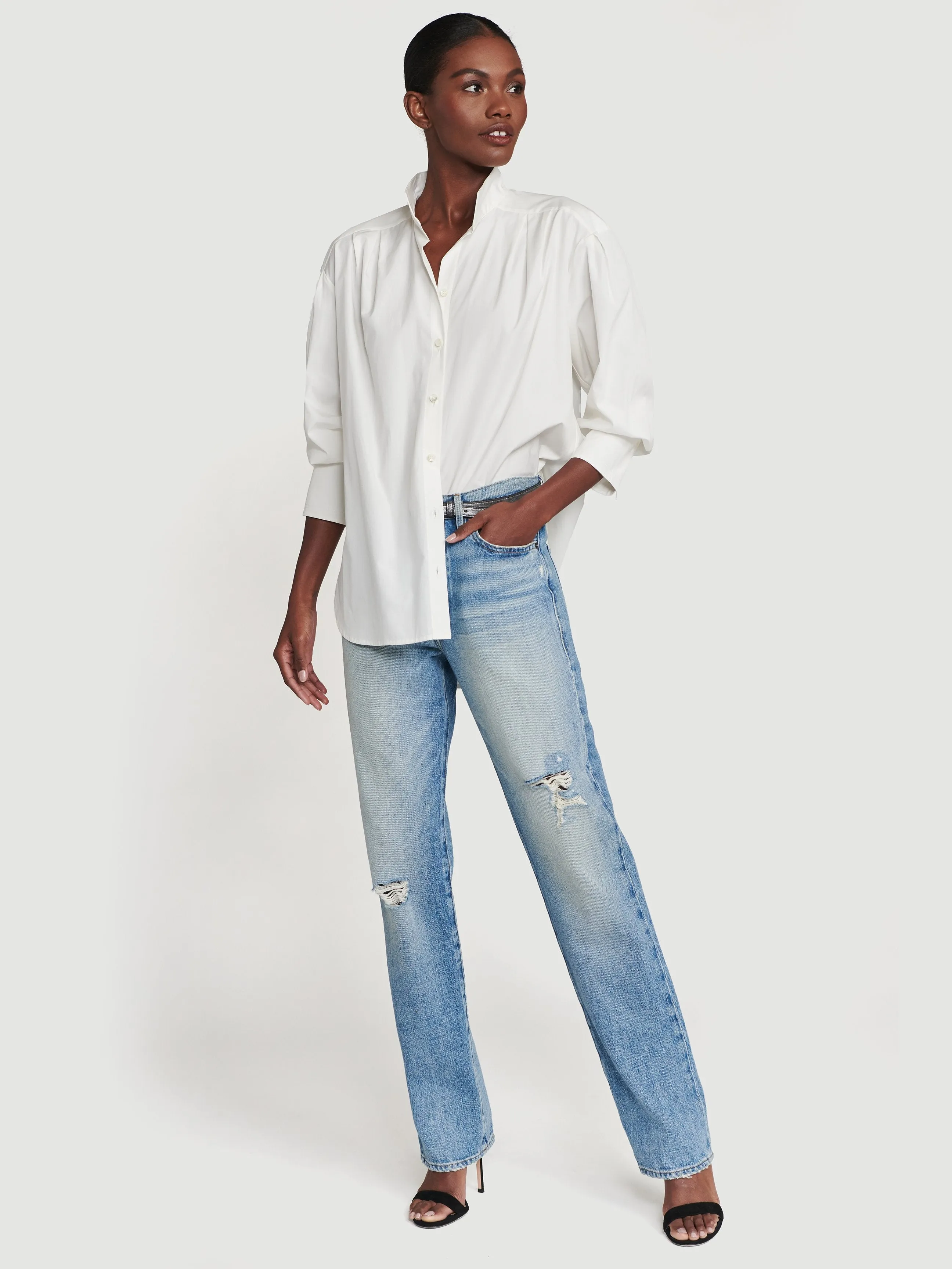 Pleated Clean Collar Shirt -- Blanc