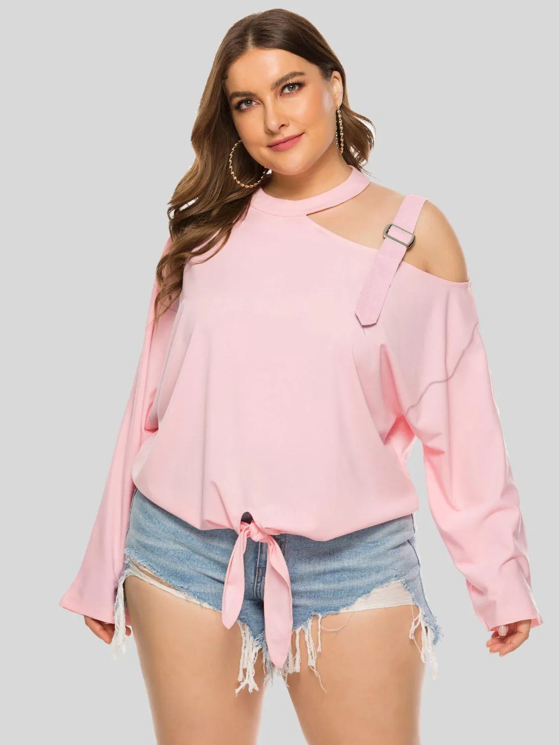 Plus Size Cold-Shoulder Tied Top