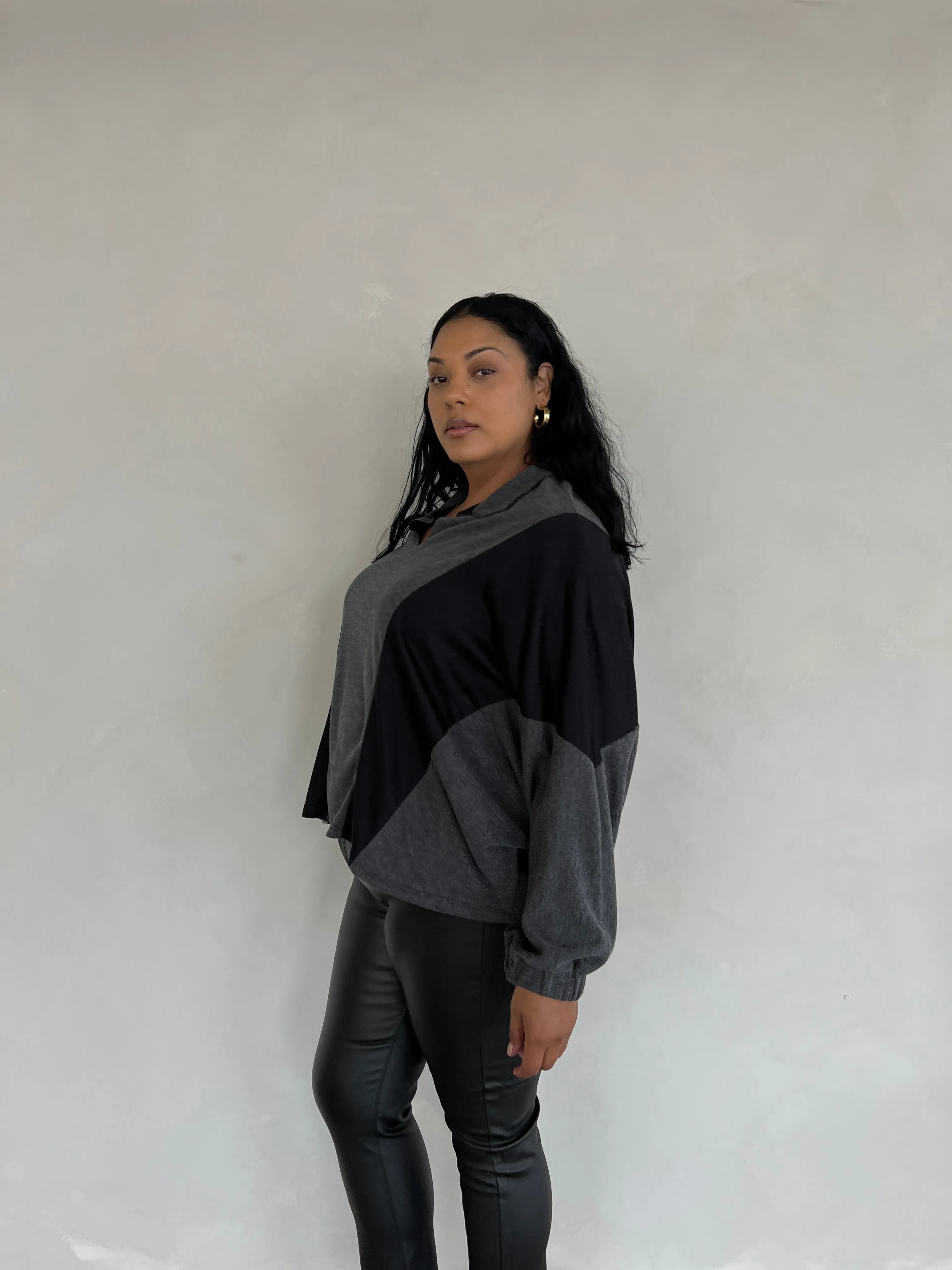 Plus Size Two Tone Long Sleeve Top