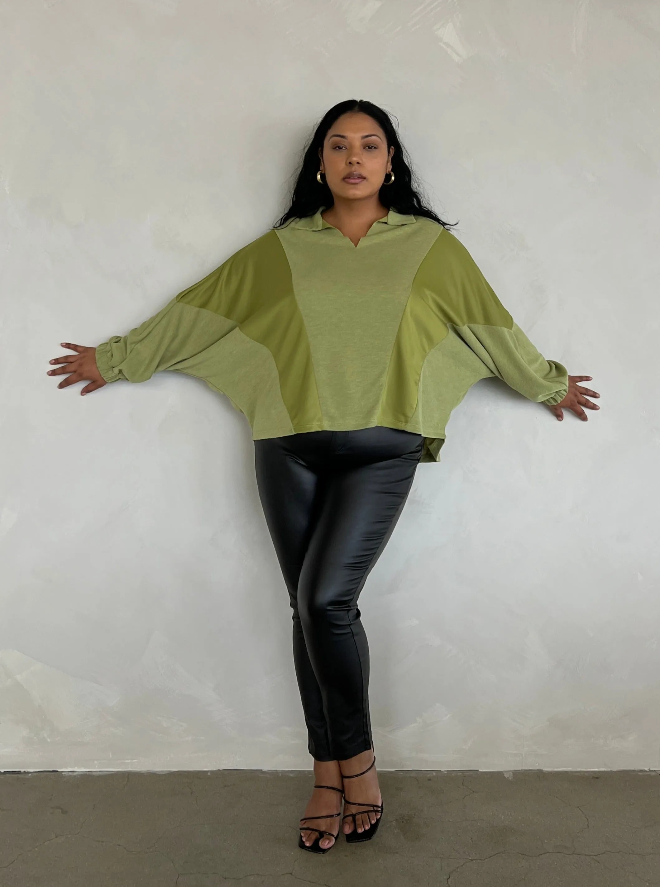 Plus Size Two Tone Long Sleeve Top