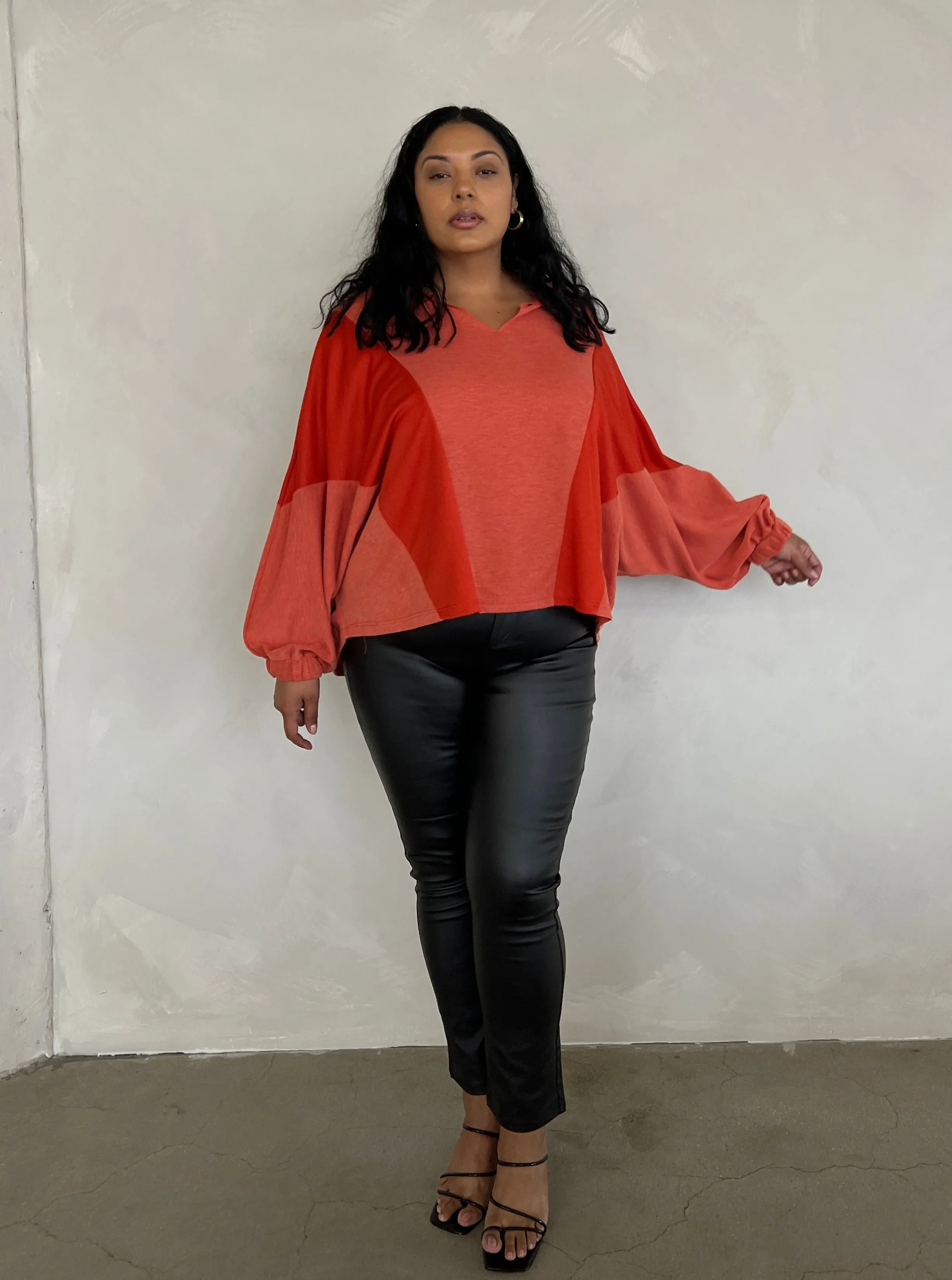 Plus Size Two Tone Long Sleeve Top