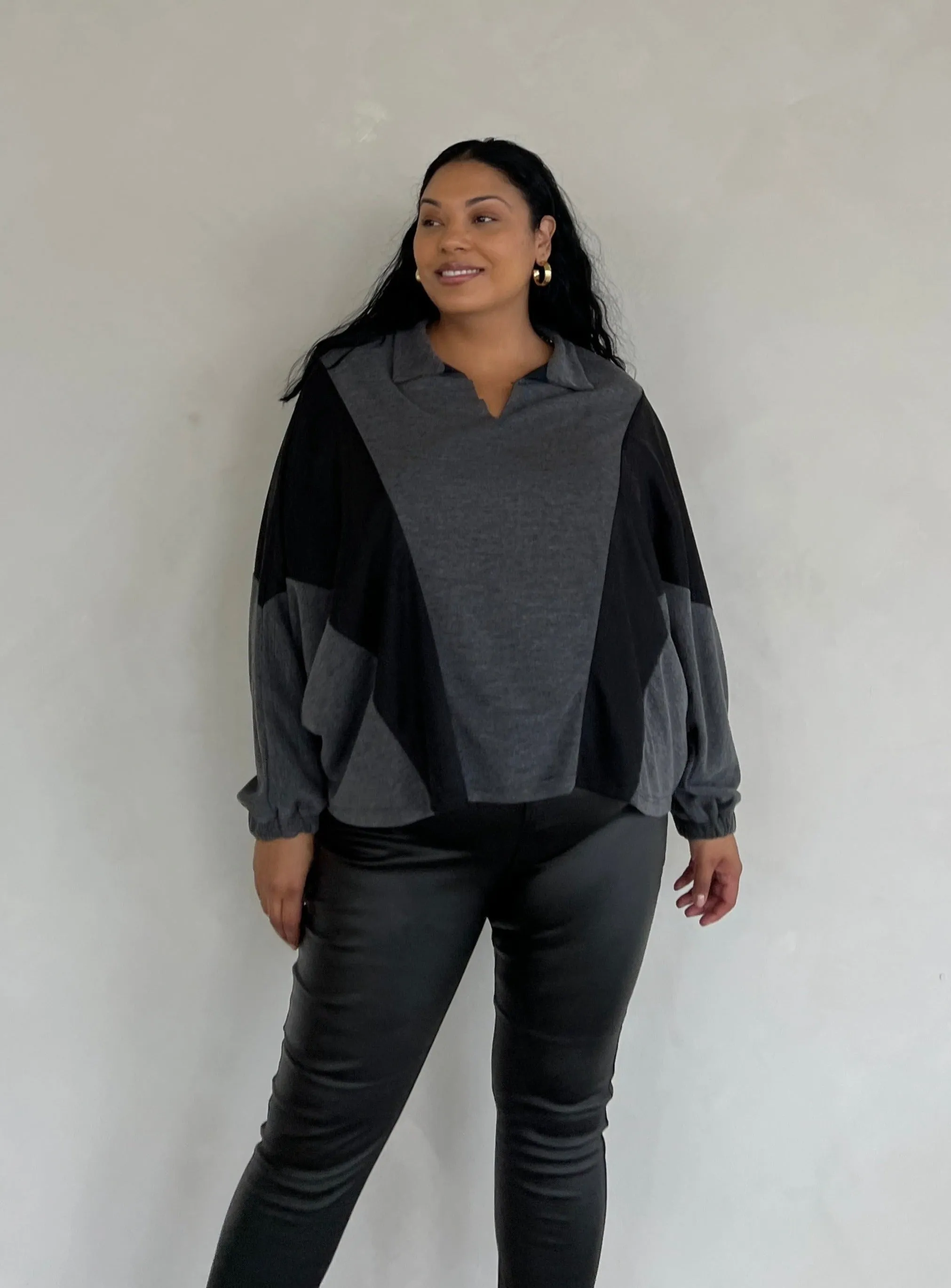 Plus Size Two Tone Long Sleeve Top