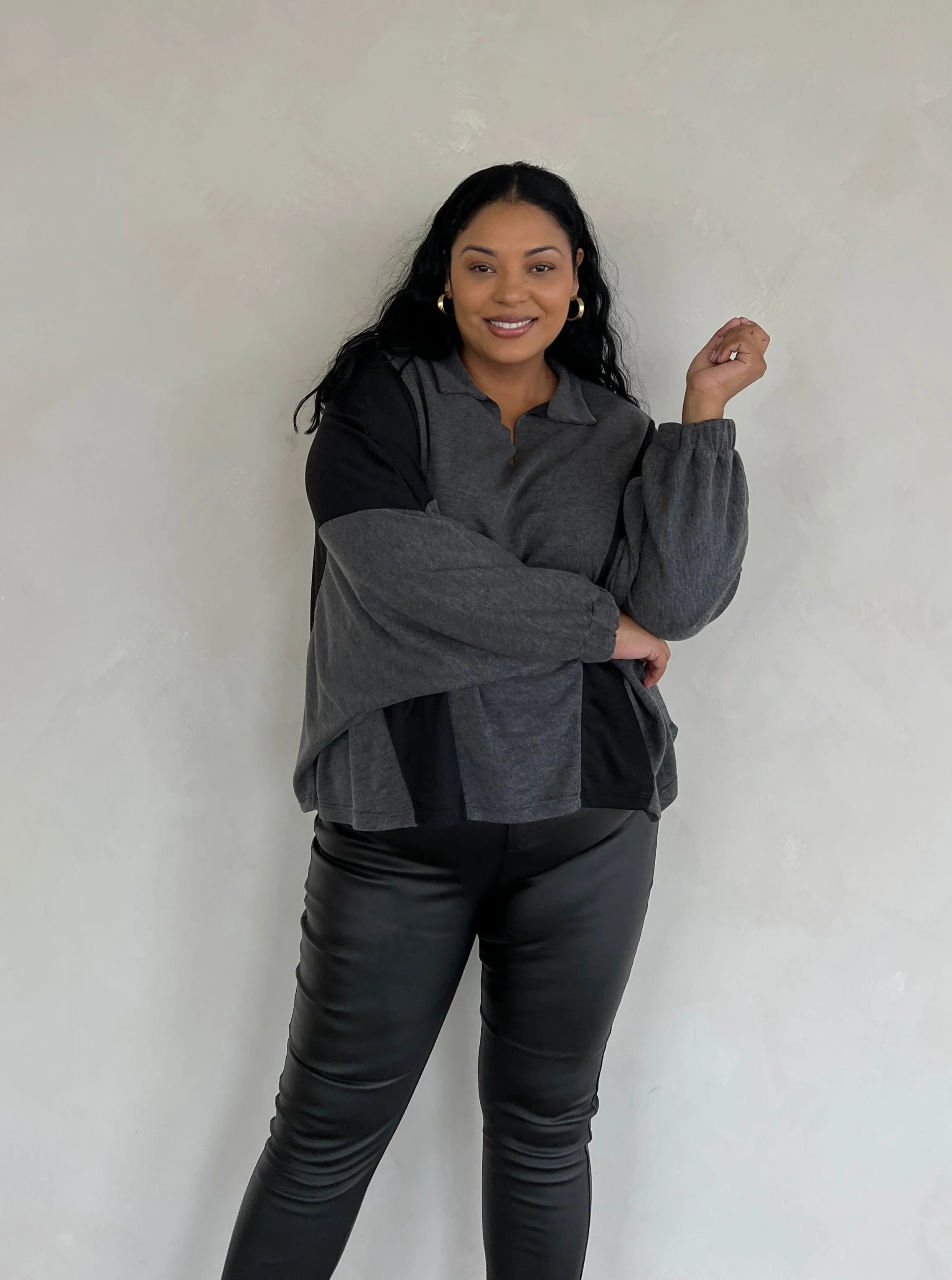 Plus Size Two Tone Long Sleeve Top