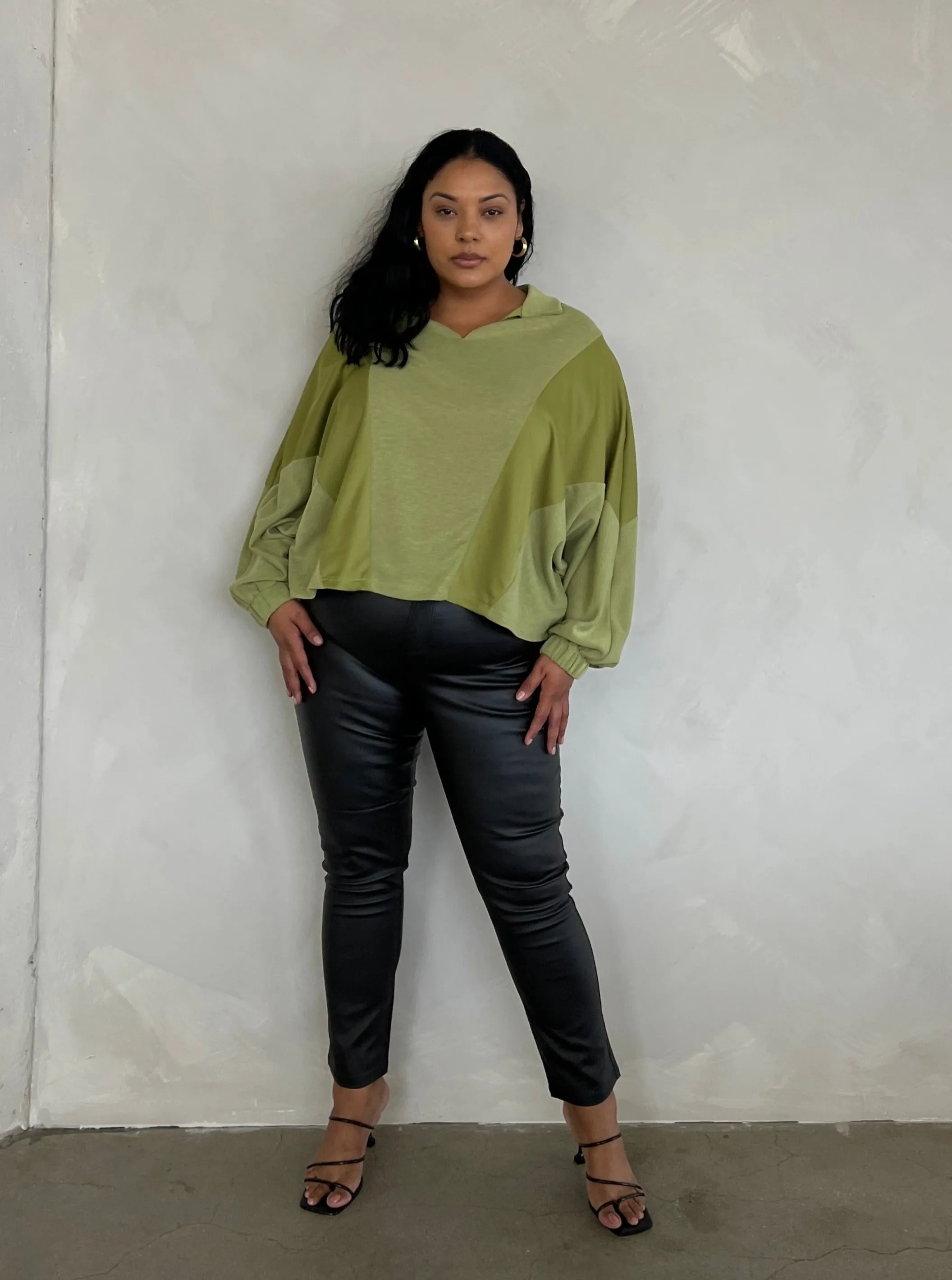 Plus Size Two Tone Long Sleeve Top