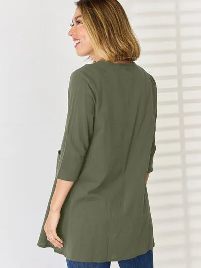 Pocketed Round Neck Half Sleeve Blouse