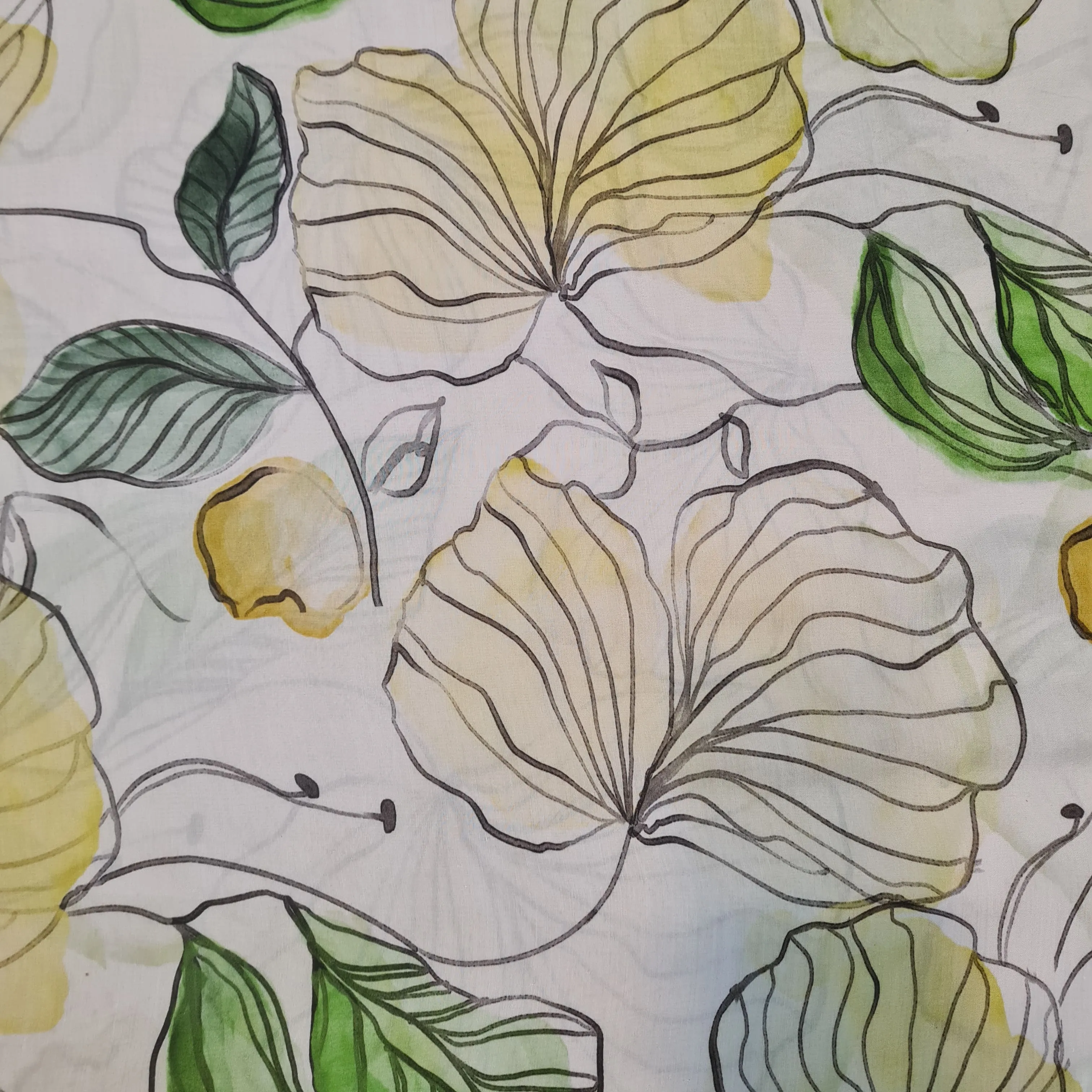 Premium White Tropical Print  Muslin Fabric