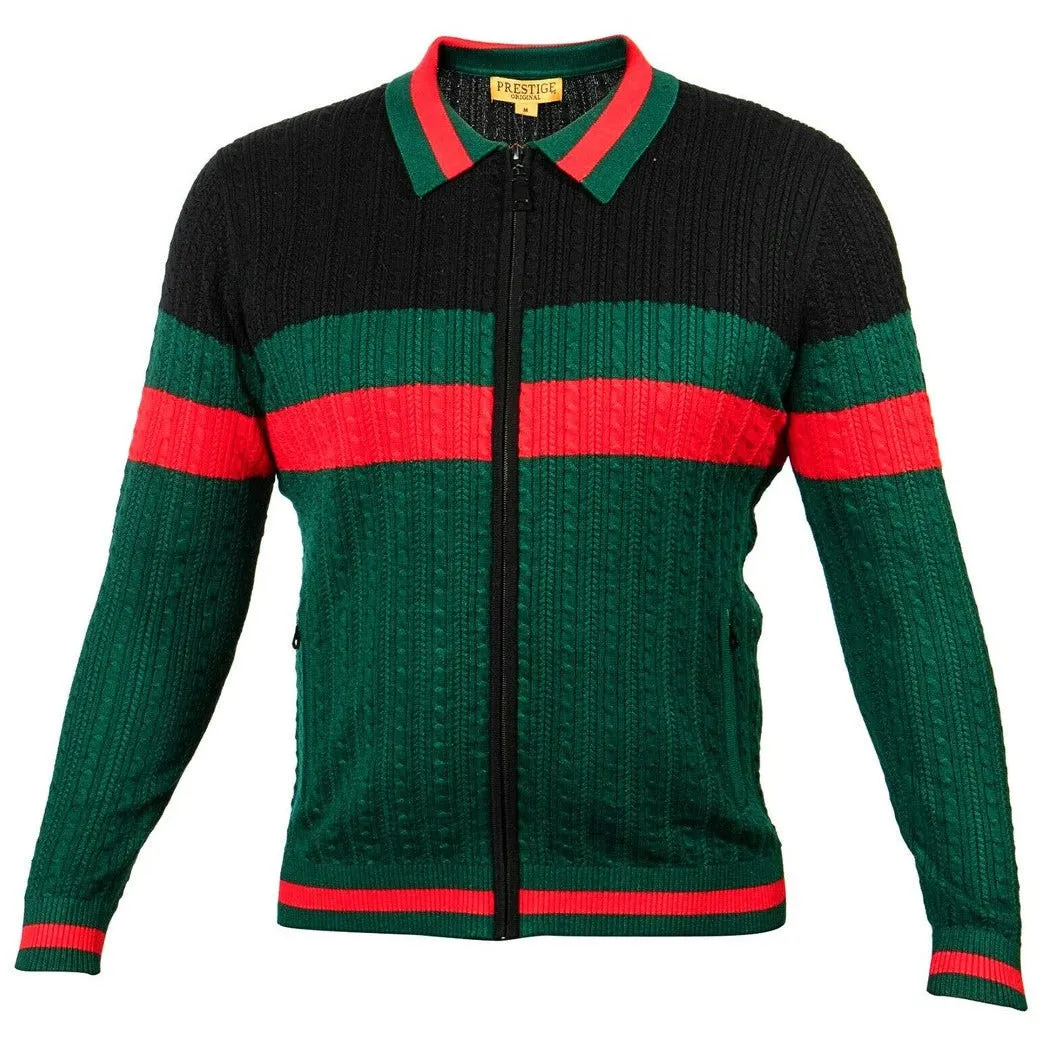 Prestige Black Green Red Zip Sweater Jacket