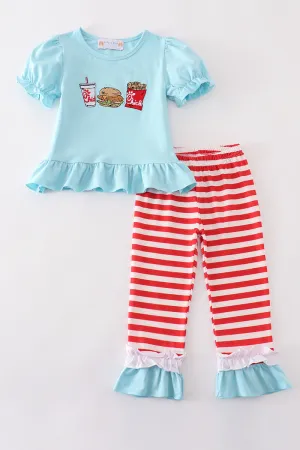 Red stripe chick fil a embroidery girl pants set