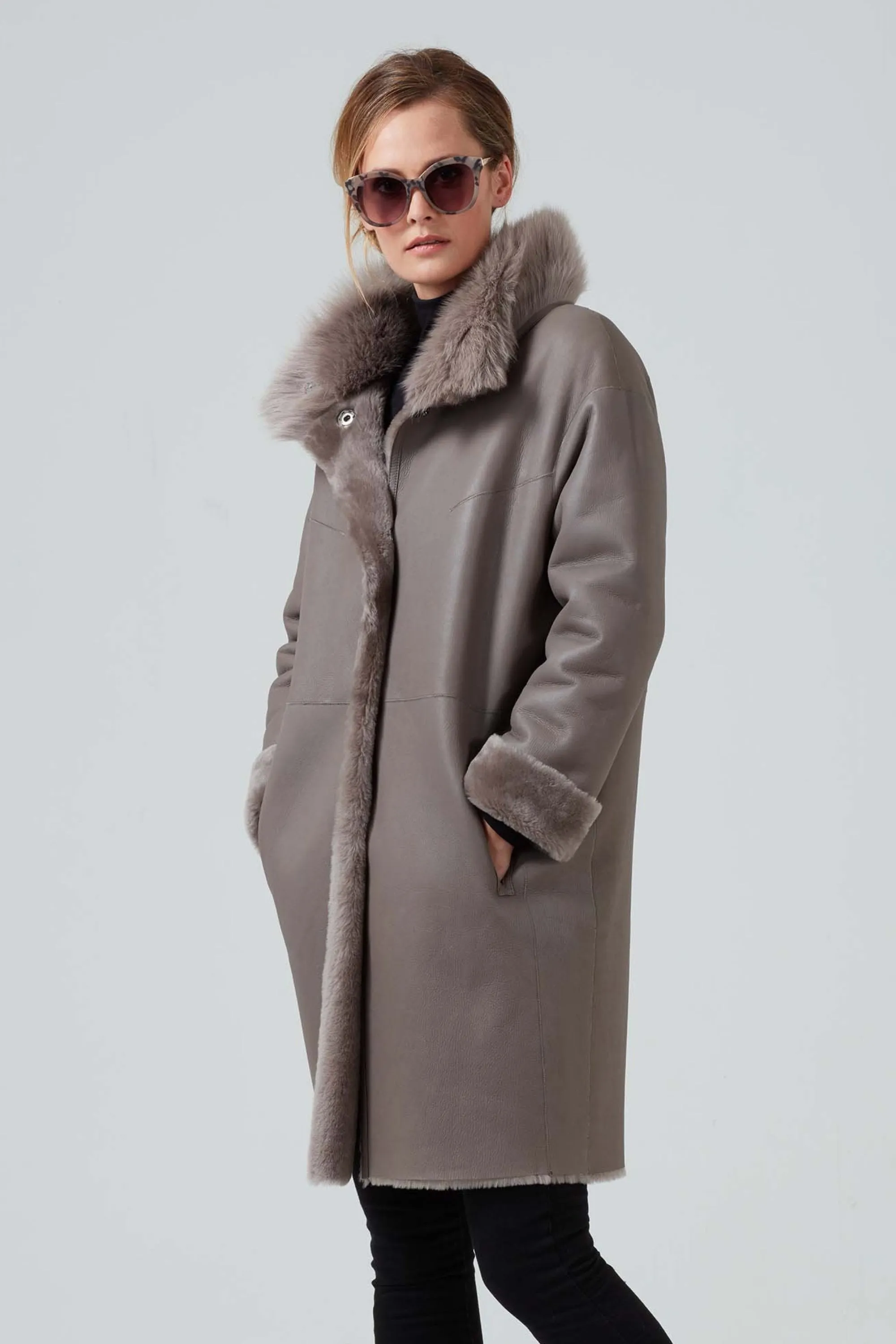 Reversible Cocoon Shape Shearling Coat - Zermatt