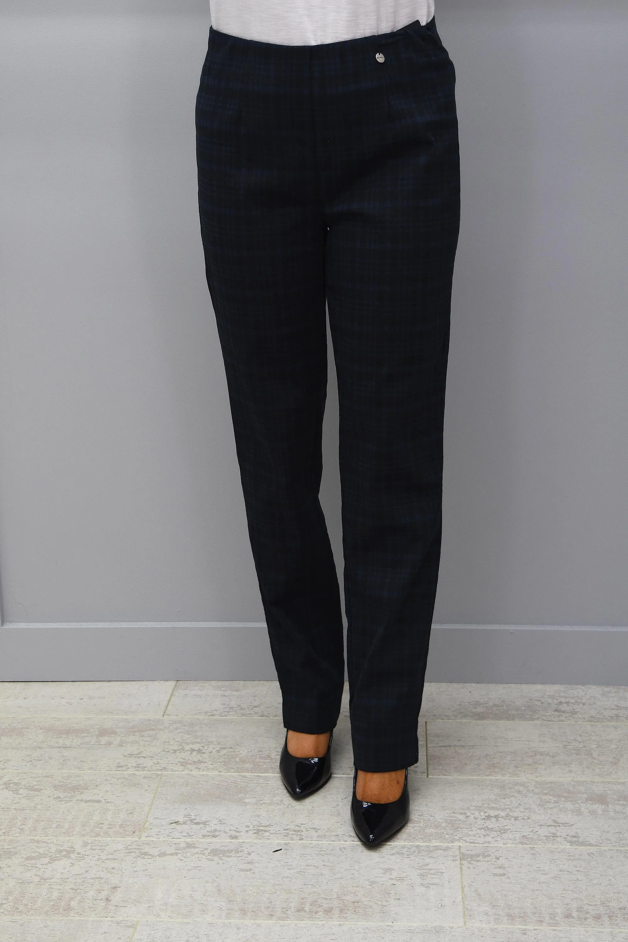 Robell Marie Navy & Blue Pattern Trousers - 51570 54811 69