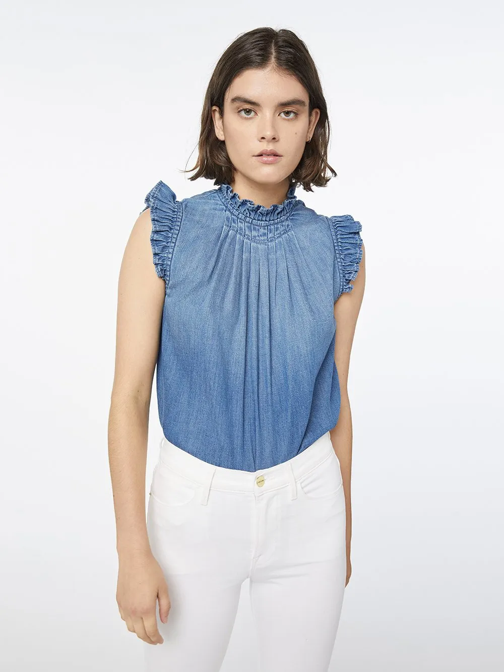 Ruffle Denim Sleeveless Top -- Joanie