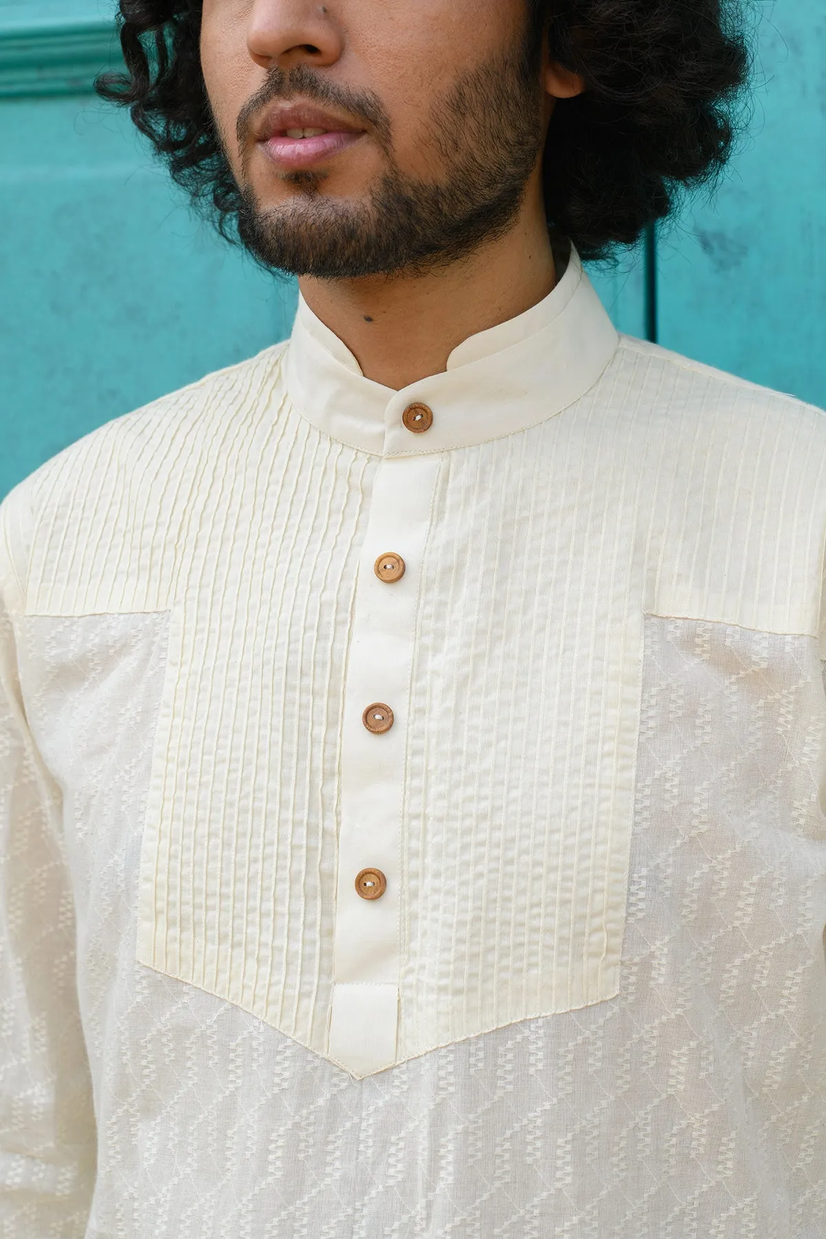 SADAF -  Embroidered  Green Nehru Jacket Paired with Cream Kurta & Trouser set