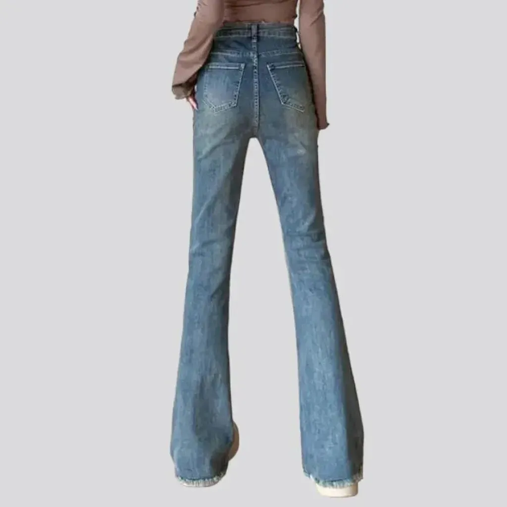 Sanded frayed-hem jeans for ladies