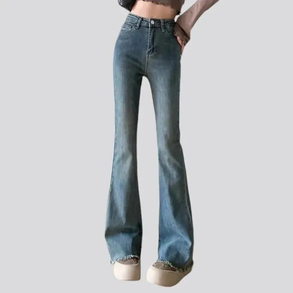 Sanded frayed-hem jeans for ladies