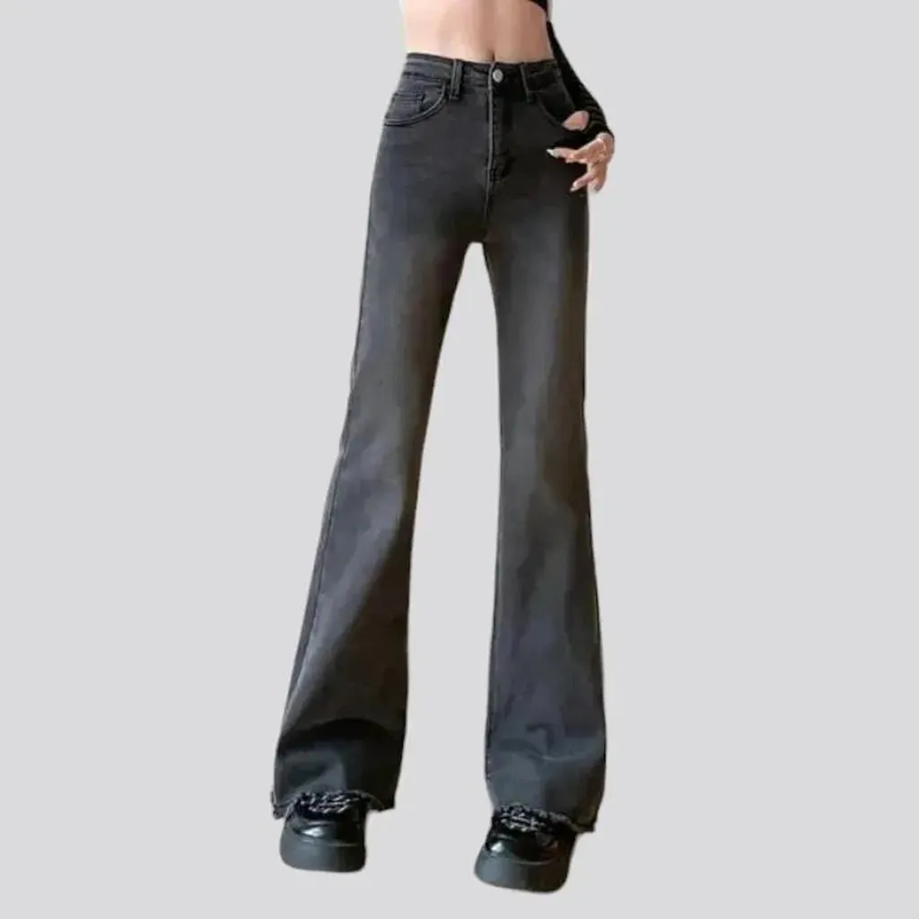 Sanded frayed-hem jeans for ladies