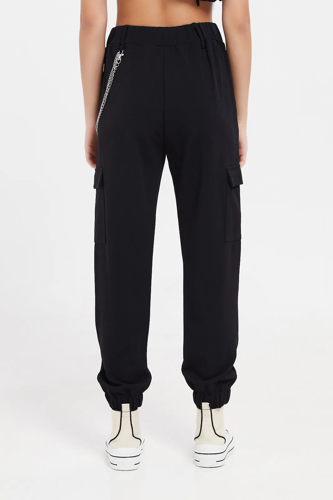 Senior Girls Black Harem Pants With Chain