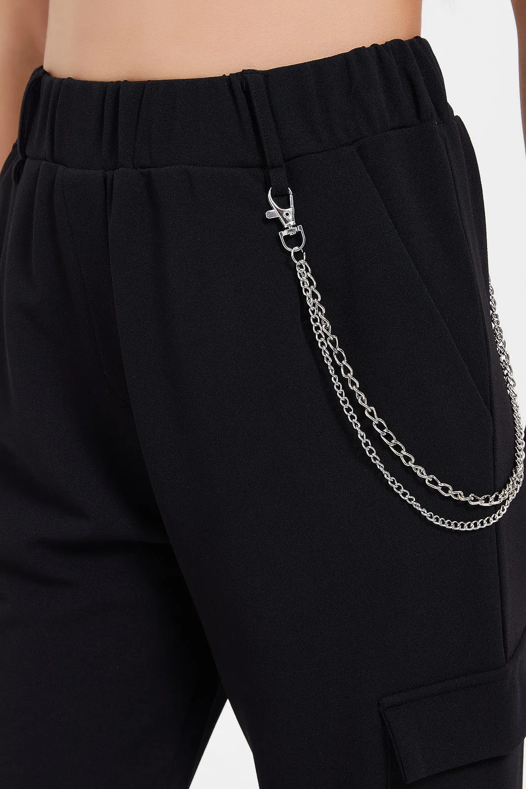 Senior Girls Black Harem Pants With Chain