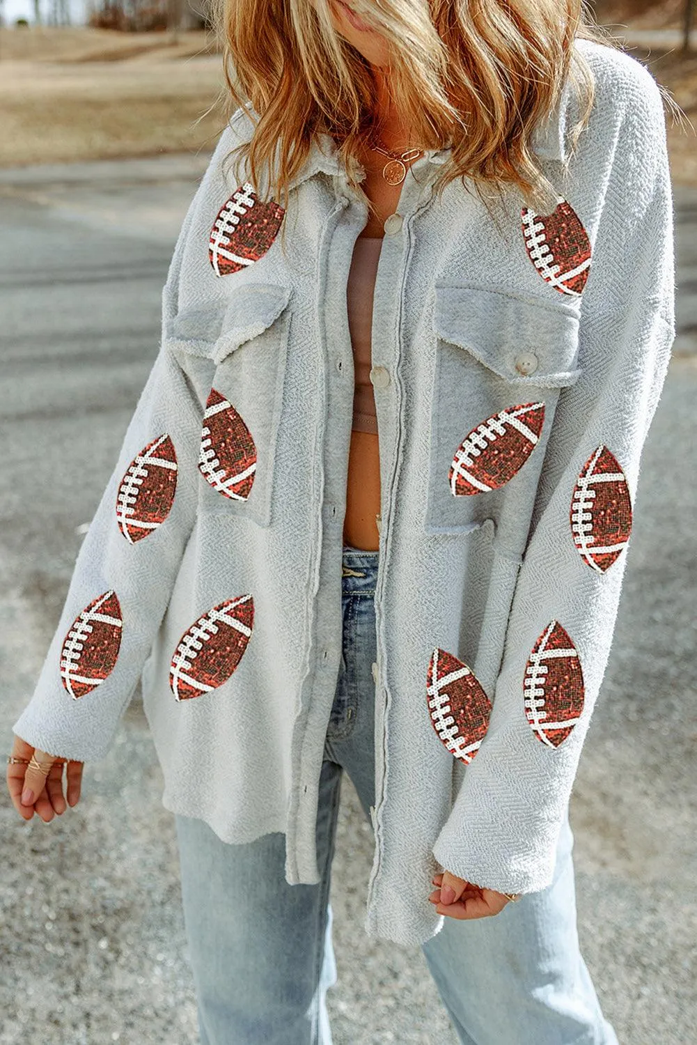 Sequin Sassy Football Buttoned Shacket