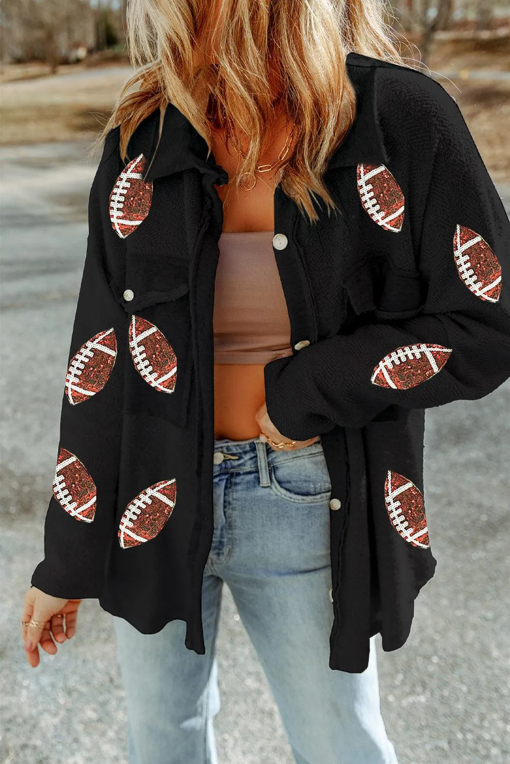 Sequin Sassy Football Buttoned Shacket