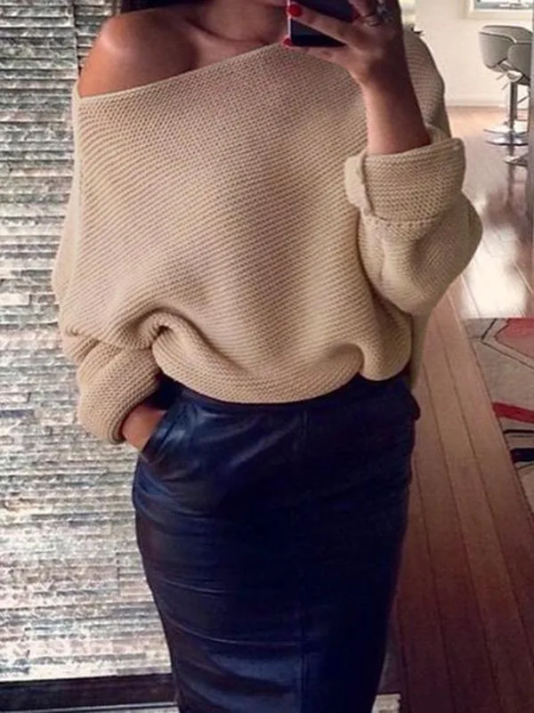 Sexy Solid Color Off-the-shoulder Sweater Tops