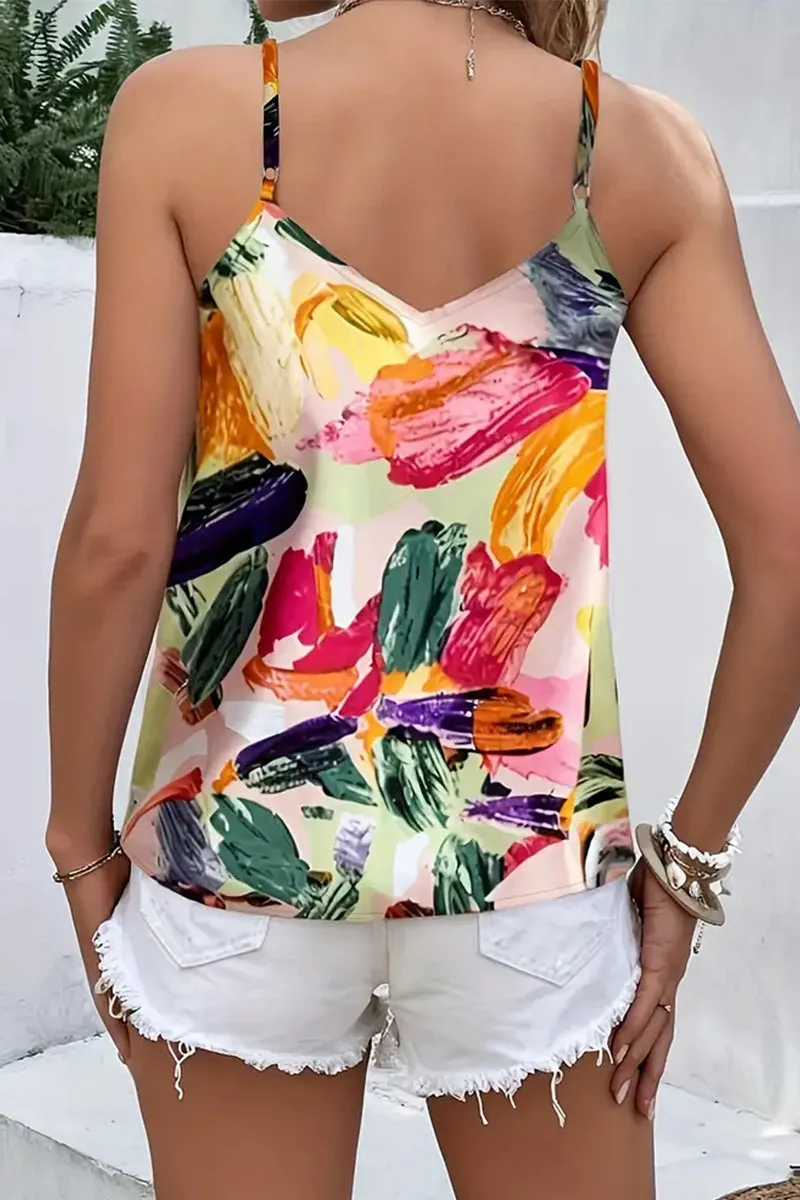 Sexy Vintage Print Graffiti Contrast V Neck Tops