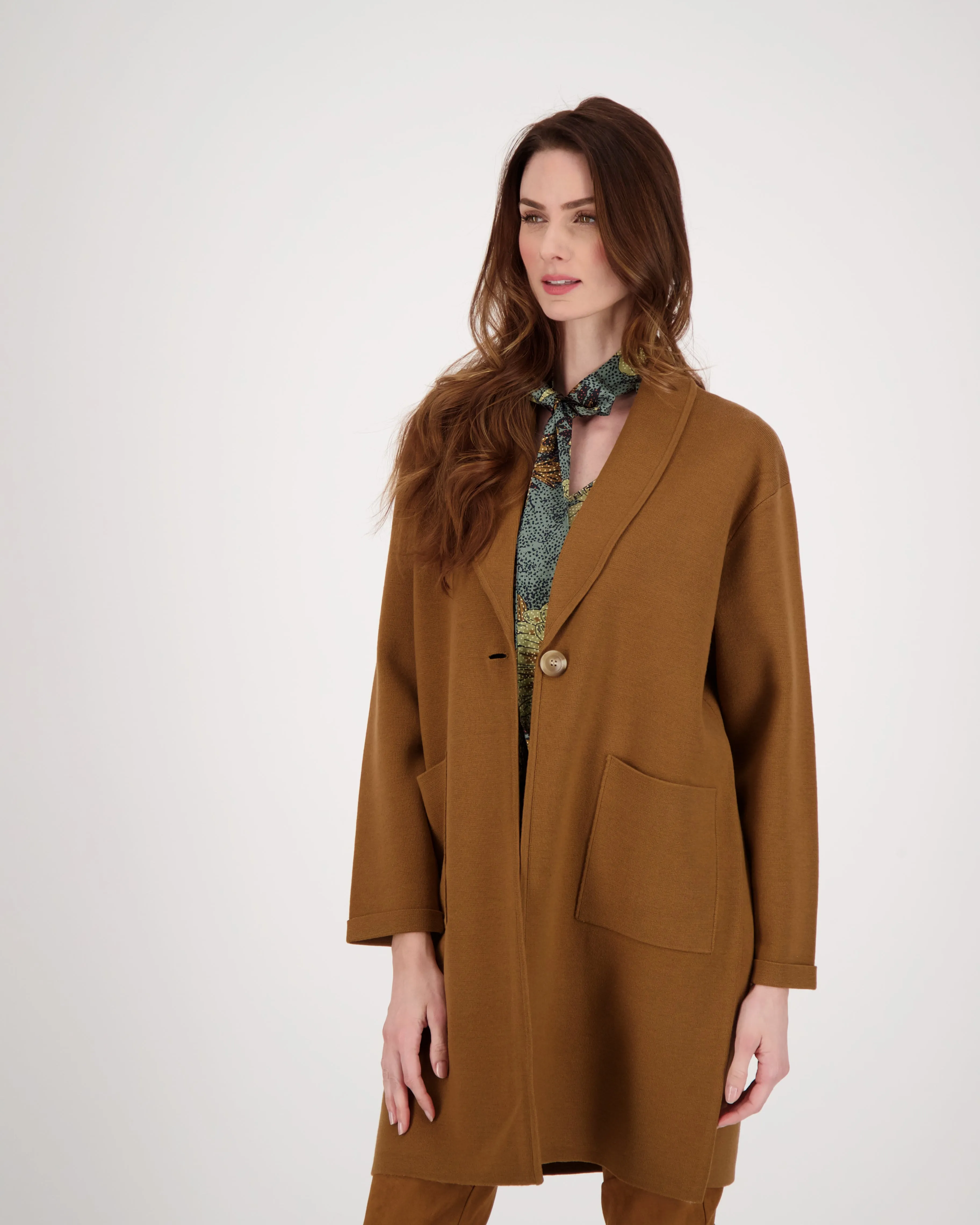 Shawl Collared Single Button Knit Coat