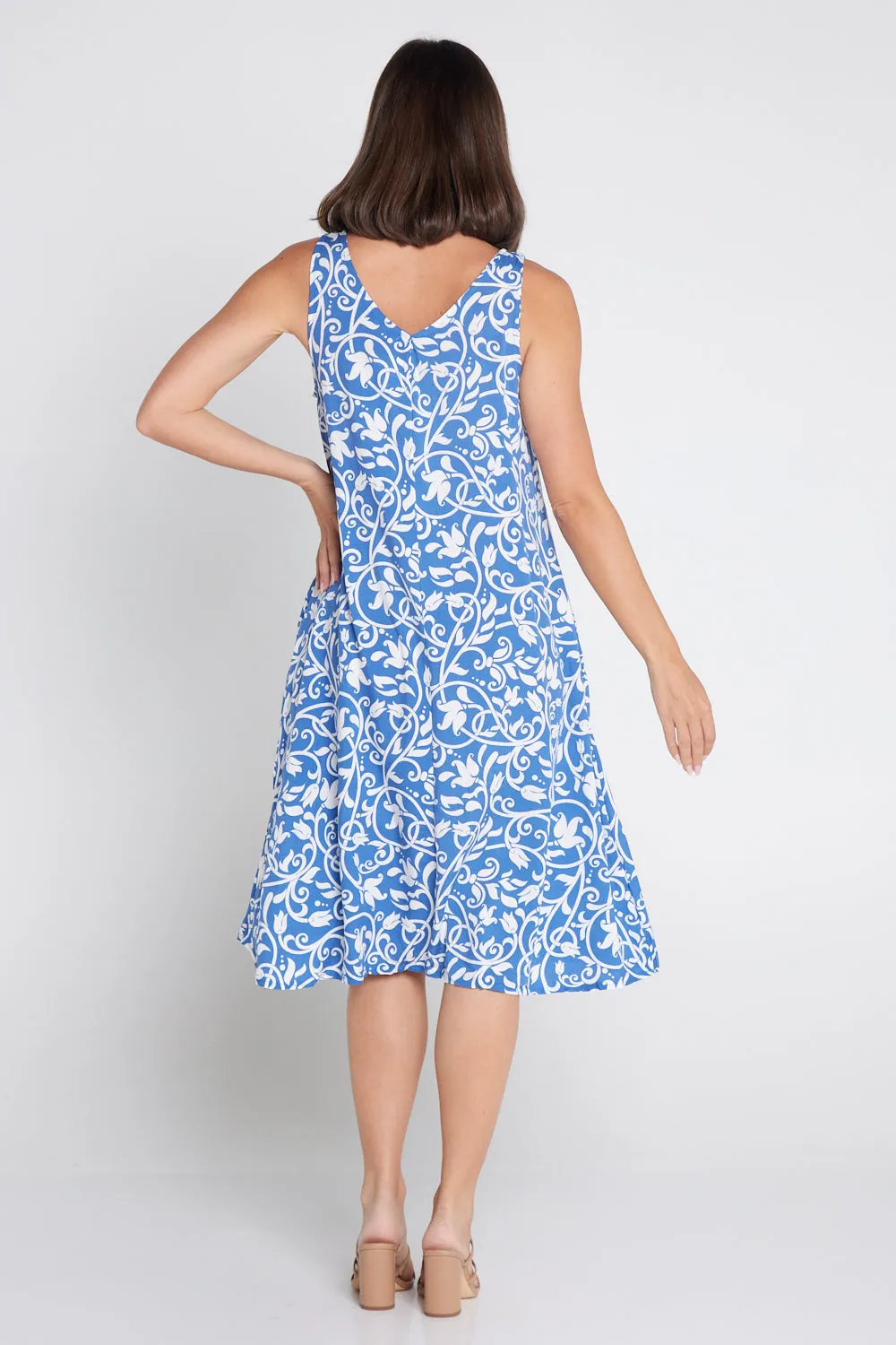 Sienna Sleeveless Petite Dress - Blue Floral Flourish