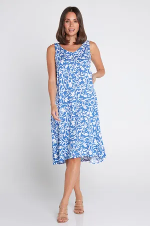 Sienna Sleeveless Petite Dress - Blue Floral Flourish