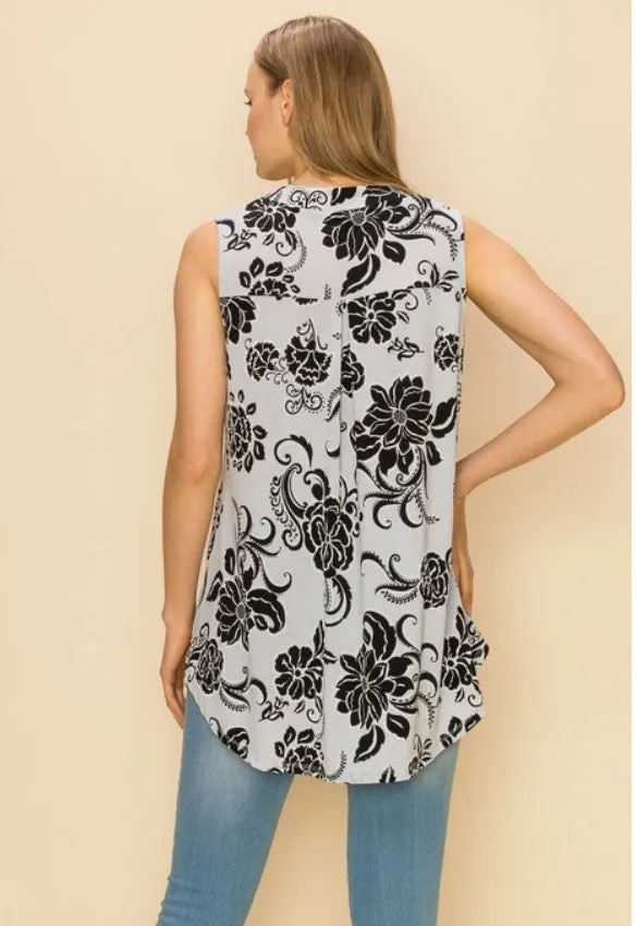 Silver & Navy Floral Tank - #6414-6416