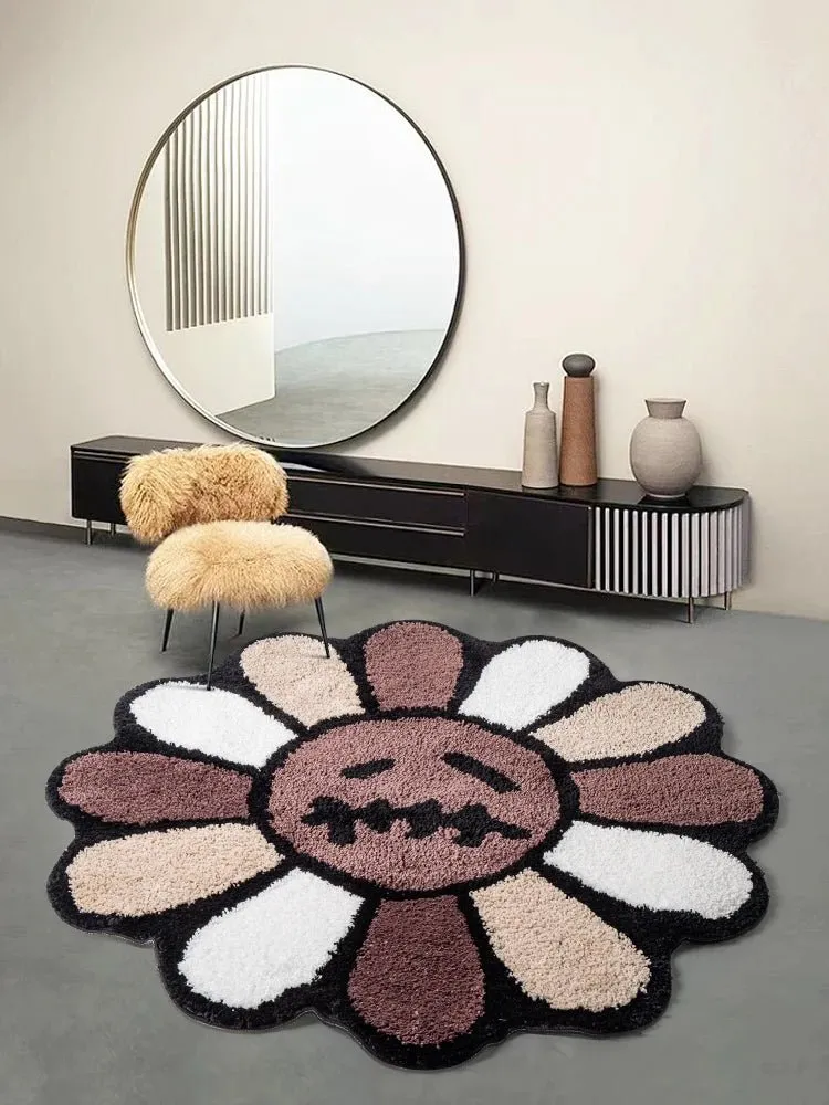 Smiling Face Tufted Flower Art Rug