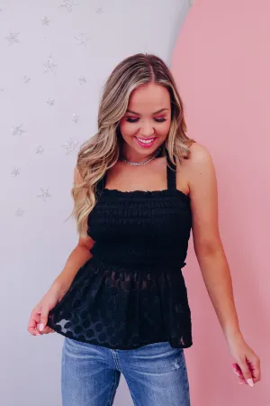 Spot On Smocked Babydoll Top - Black