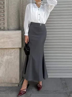 TAVIMART  -  Elegant Streetwear Gray Long Skirts New Summer High Waist Autumn Women Skirts New Casual Slim Fishtail Winter Skirt